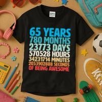 65 Years Of Being Awesome Birthday Time Breakdown Kids T-Shirt thumb 3