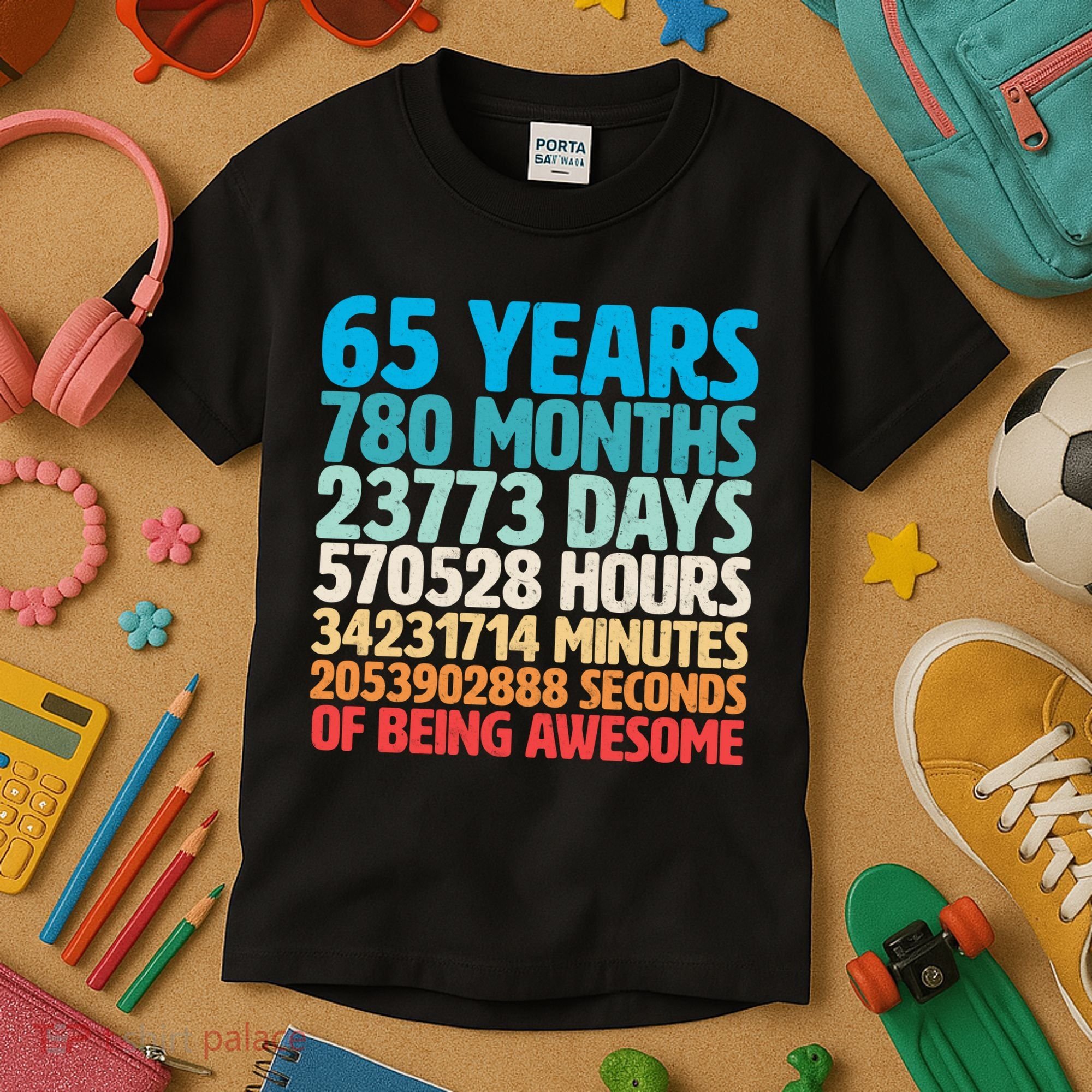 65 Years Of Being Awesome Birthday Time Breakdown Kids T-Shirt