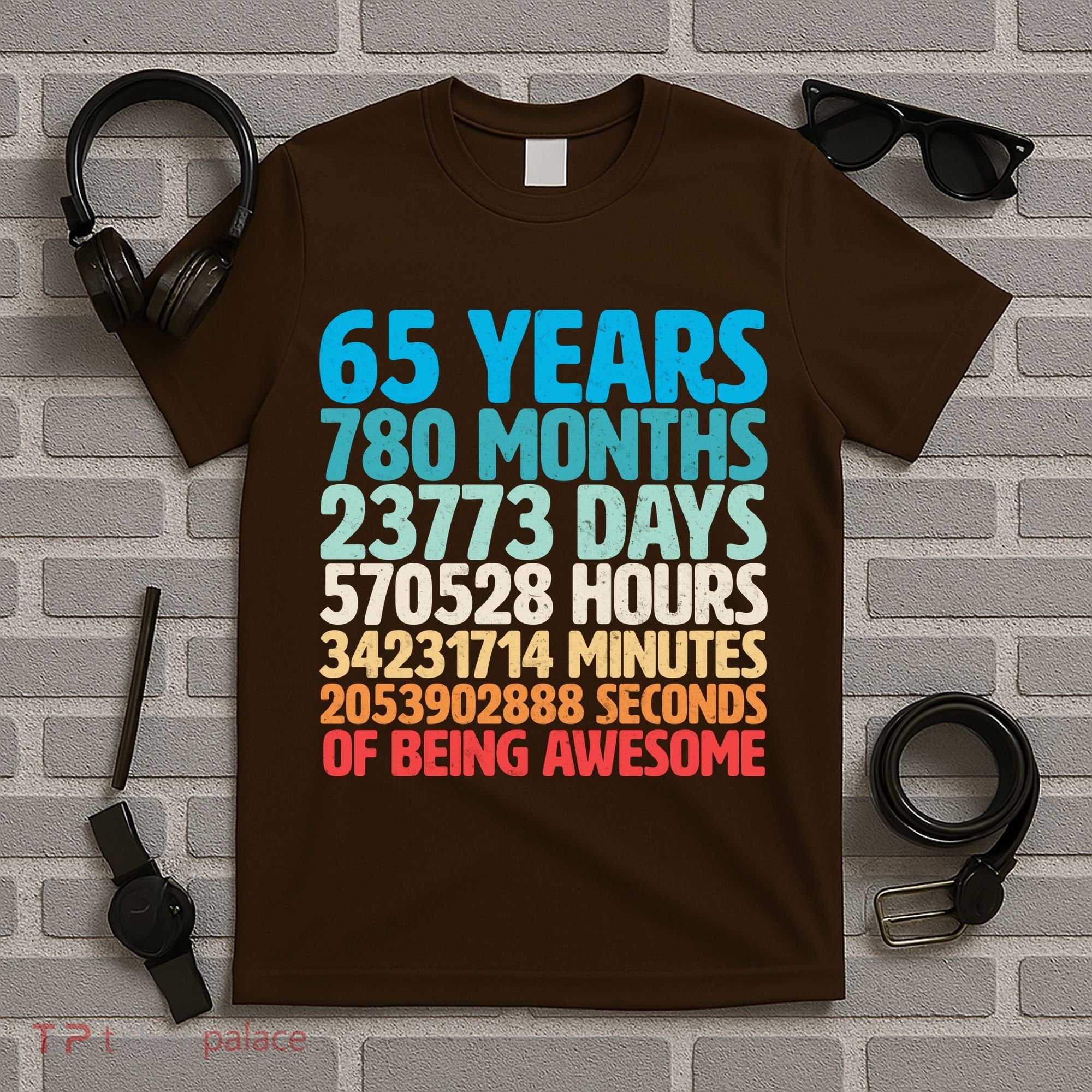 65 Years Of Being Awesome Birthday Time Breakdown T-Shirt