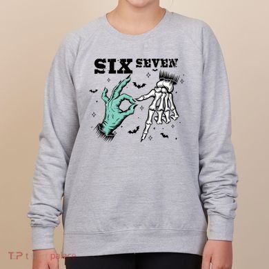 6 7 Meme Funny Witch Skeleton Hands 67 Halloween Women's Sweatshirt