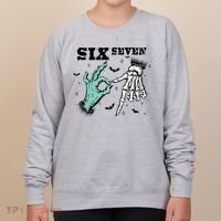 6 7 Meme Funny Witch Skeleton Hands 67 Halloween Women's Sweatshirt thumb 0