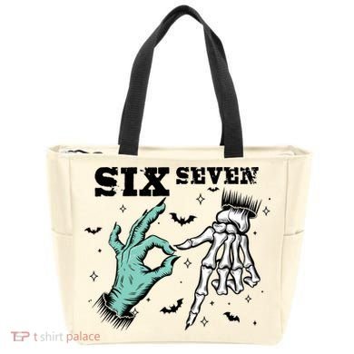6 7 Meme Funny Witch Skeleton Hands 67 Halloween Tote Bag