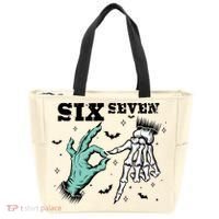 6 7 Meme Funny Witch Skeleton Hands 67 Halloween Tote Bag thumb 0