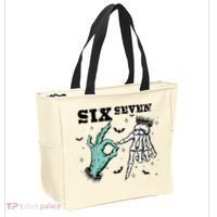 6 7 Meme Funny Witch Skeleton Hands 67 Halloween Tote Bag thumb 2