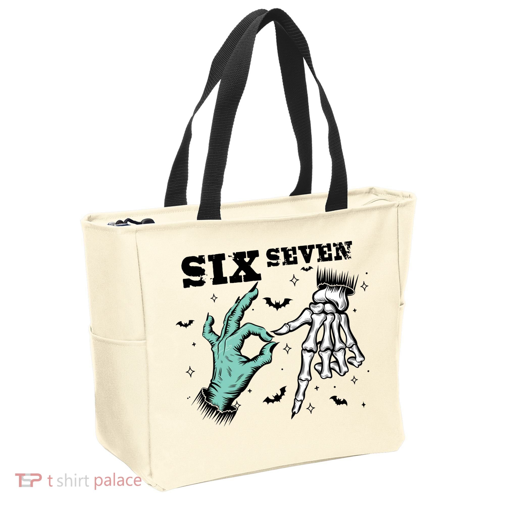 6 7 Meme Funny Witch Skeleton Hands 67 Halloween Tote Bag