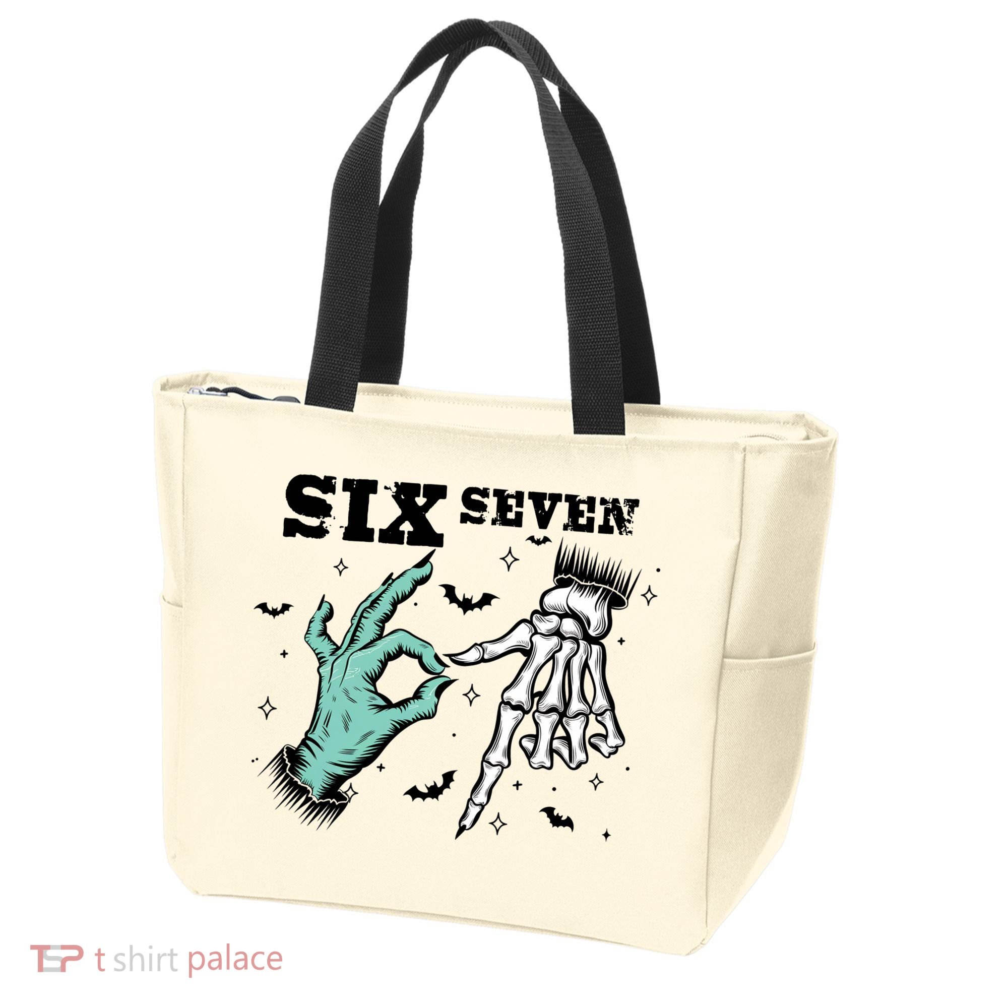 6 7 Meme Funny Witch Skeleton Hands 67 Halloween Tote Bag