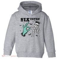 6 7 Meme Funny Witch Skeleton Hands 67 Halloween Toddler Hoodie thumb 0