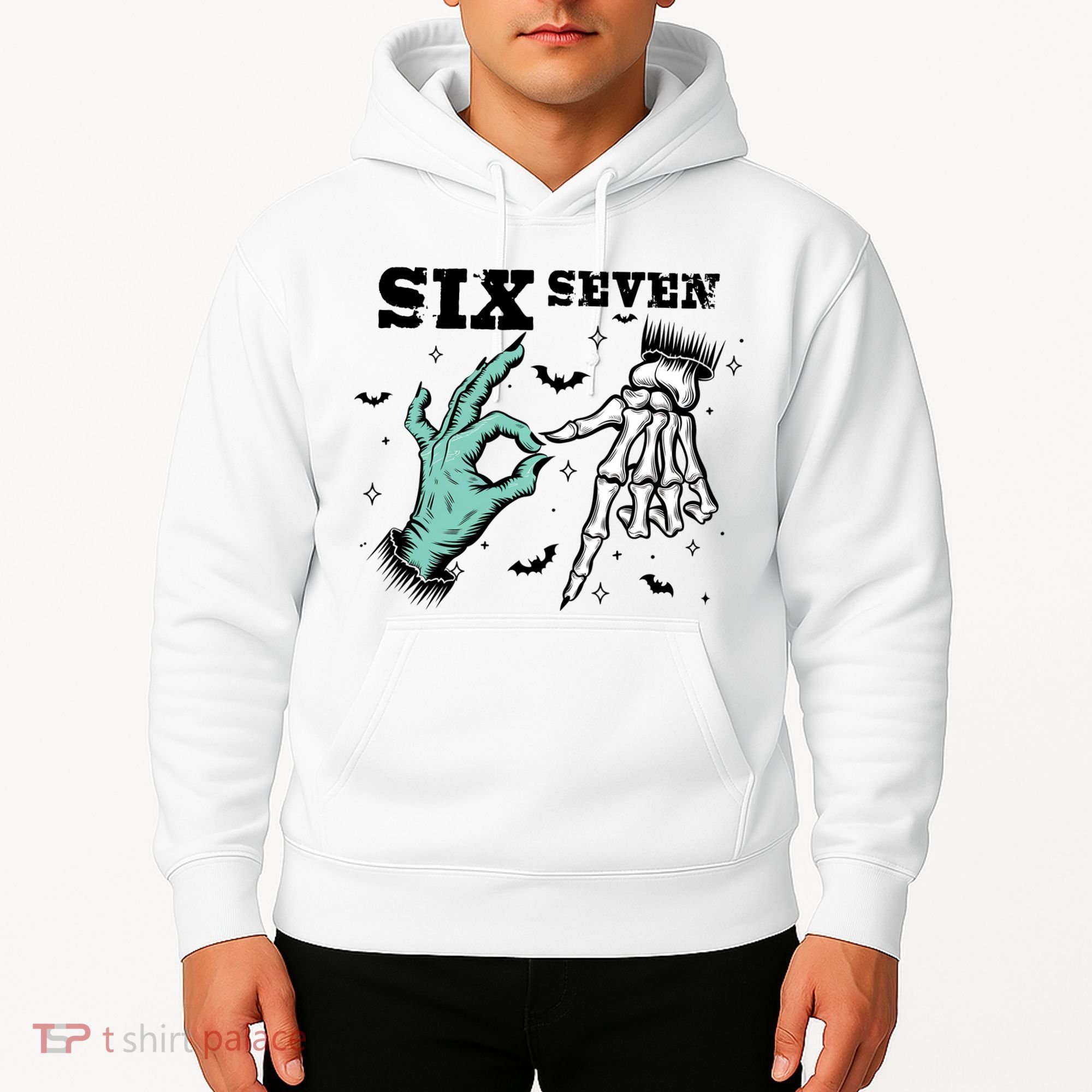 6 7 Meme Funny Witch Skeleton Hands 67 Halloween Hoodie