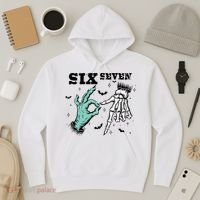 6 7 Meme Funny Witch Skeleton Hands 67 Halloween Hoodie thumb 3