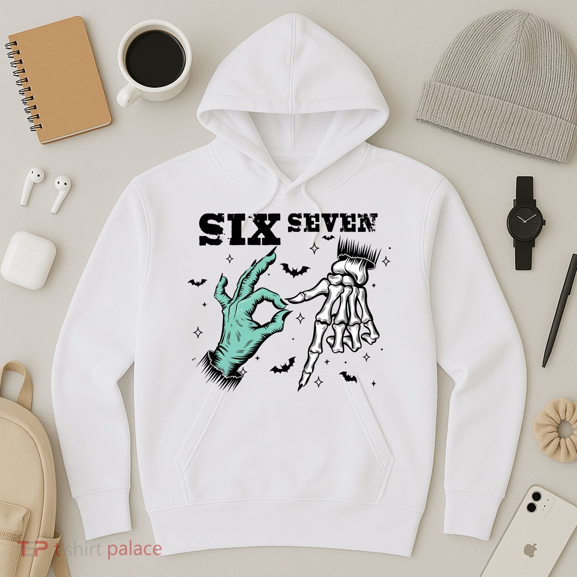 6 7 Meme Funny Witch Skeleton Hands 67 Halloween Hoodie