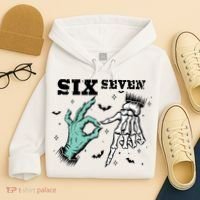 6 7 Meme Funny Witch Skeleton Hands 67 Halloween Hoodie thumb 4
