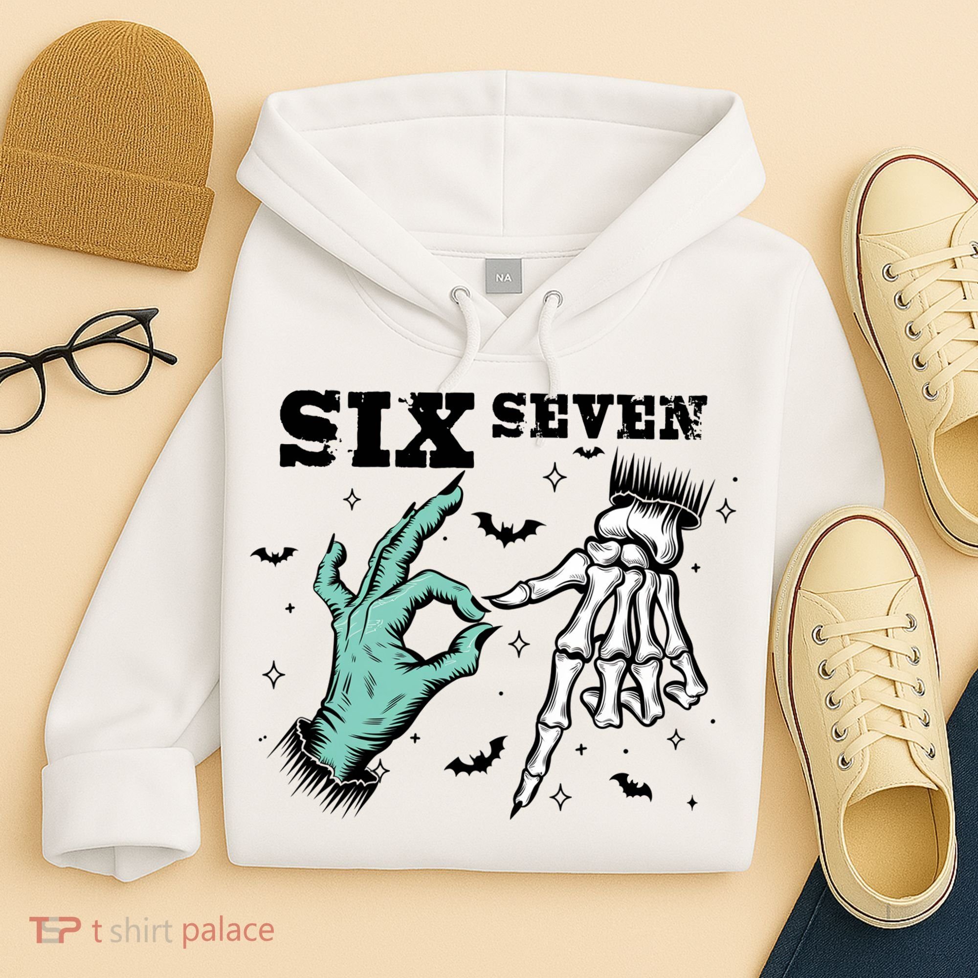 6 7 Meme Funny Witch Skeleton Hands 67 Halloween Hoodie