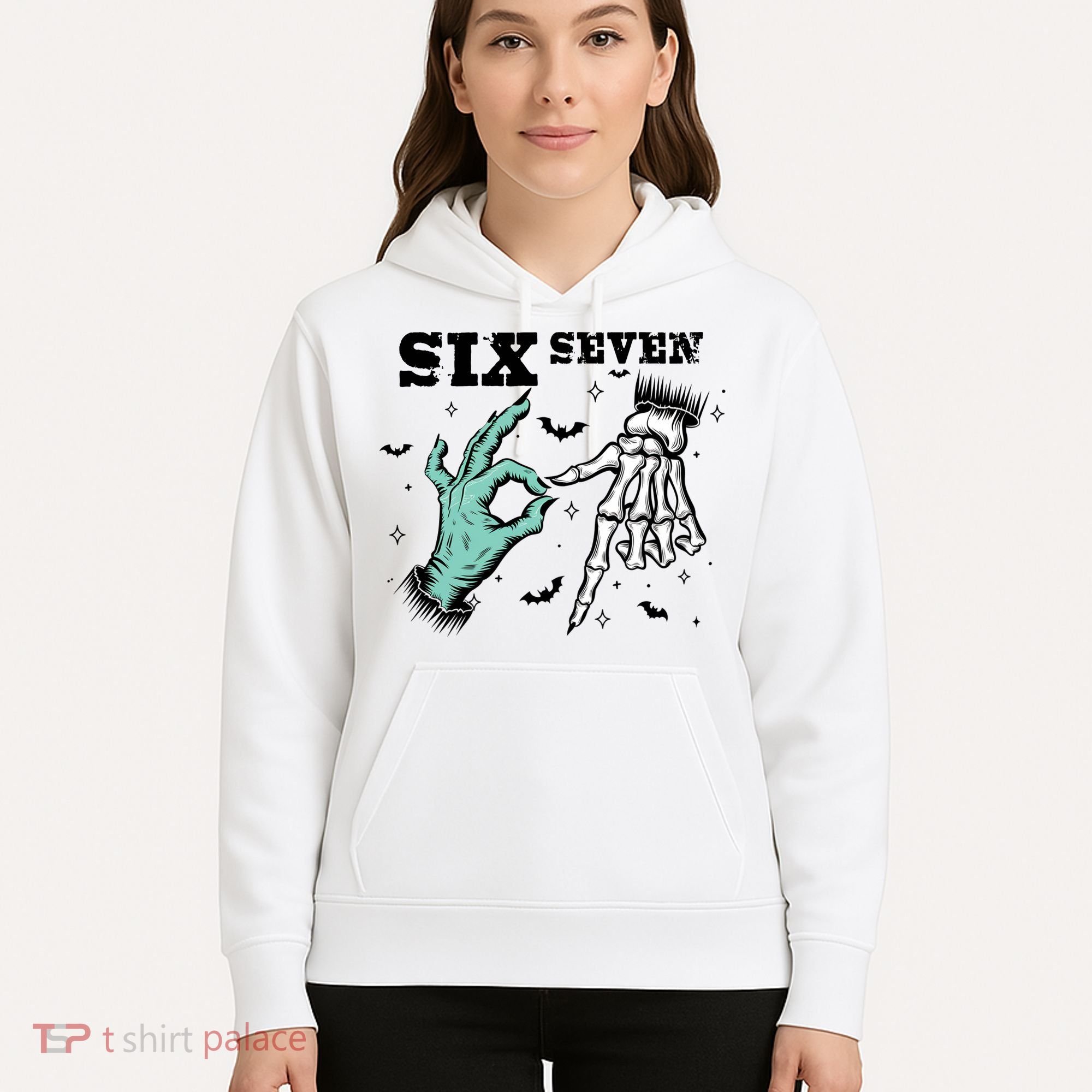 6 7 Meme Funny Witch Skeleton Hands 67 Halloween Hoodie