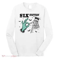 6 7 Meme Funny Witch Skeleton Hands 67 Halloween Long Sleeve Shirt thumb 0