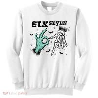 6 7 Meme Funny Witch Skeleton Hands 67 Halloween Sweatshirt thumb 0