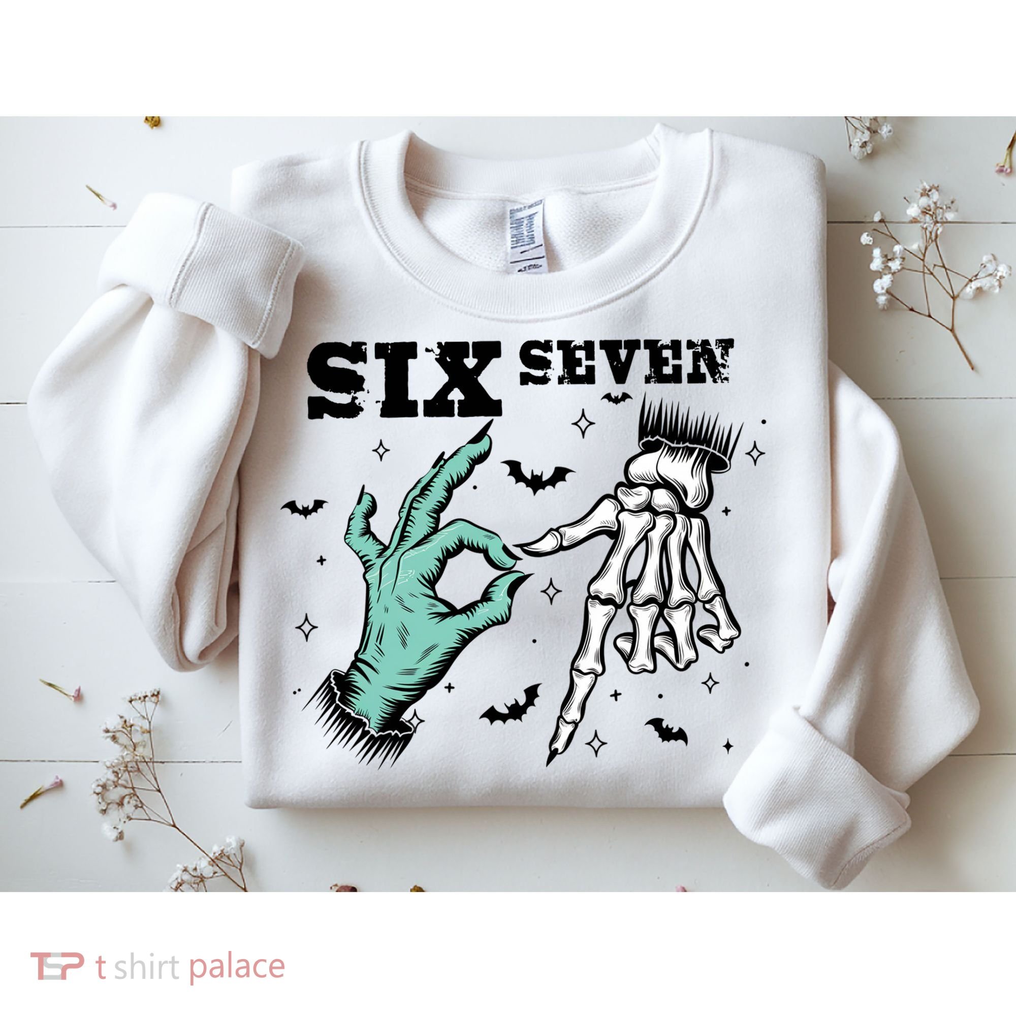 6 7 Meme Funny Witch Skeleton Hands 67 Halloween Sweatshirt