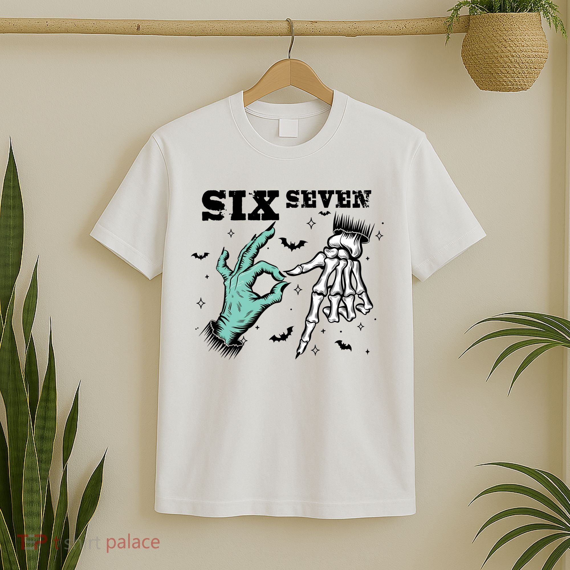 6 7 Meme Funny Witch Skeleton Hands 67 Halloween T-Shirt