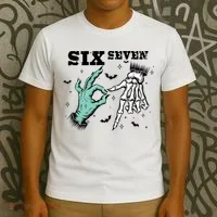 6 7 Meme Funny Witch Skeleton Hands 67 Halloween T-Shirt thumb 3