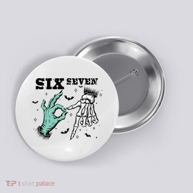 6 7 Meme Funny Witch Skeleton Hands 67 Halloween Button