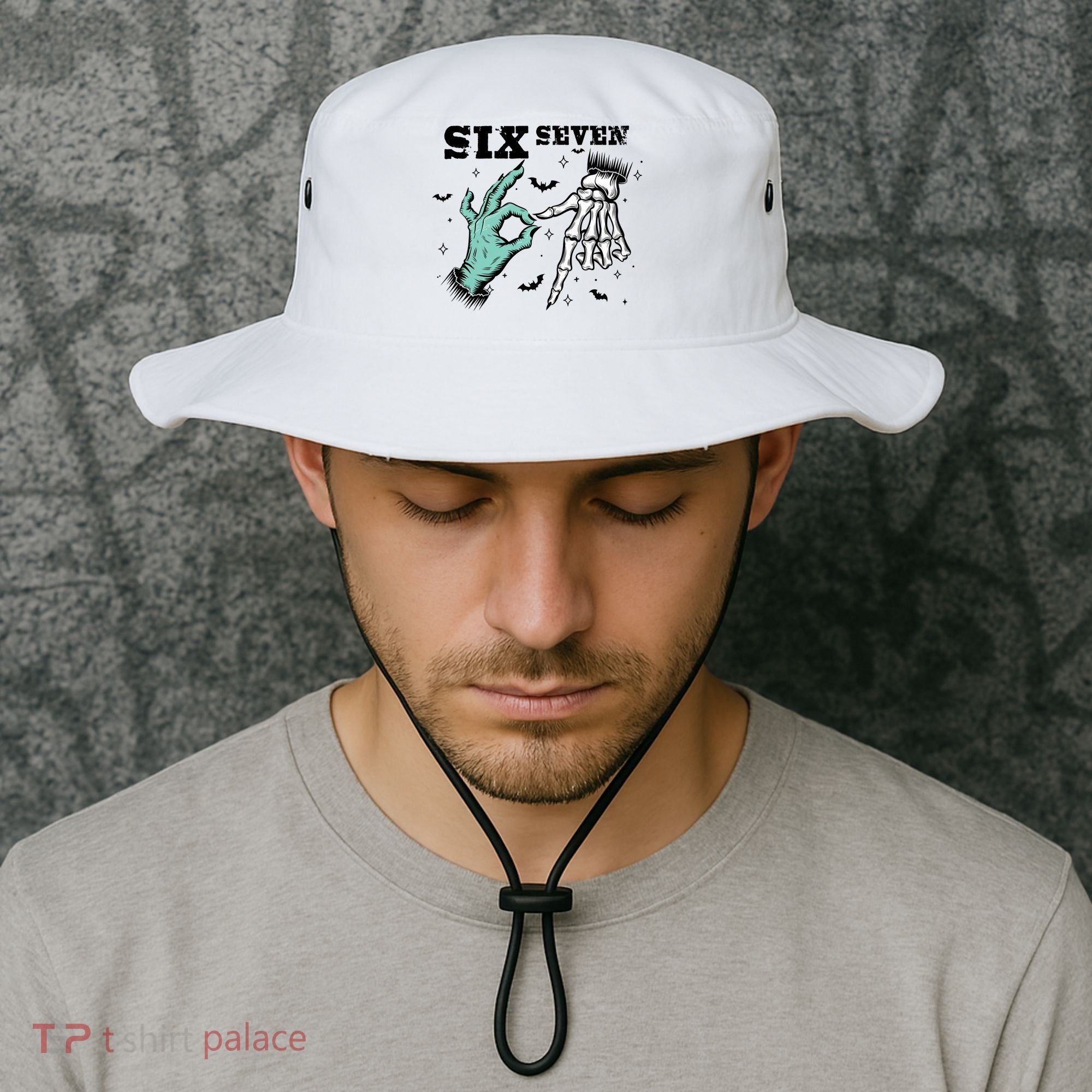 6 7 Meme Funny Witch Skeleton Hands 67 Halloween Bucket Hat