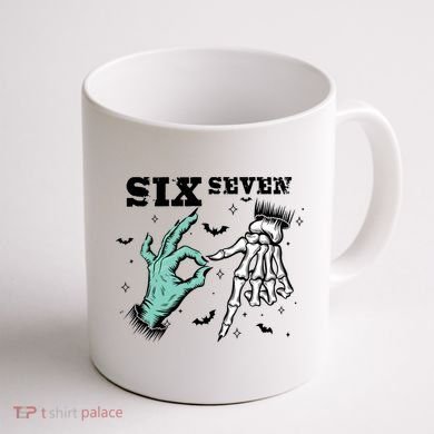 6 7 Meme Funny Witch Skeleton Hands 67 Halloween Coffee Mug back