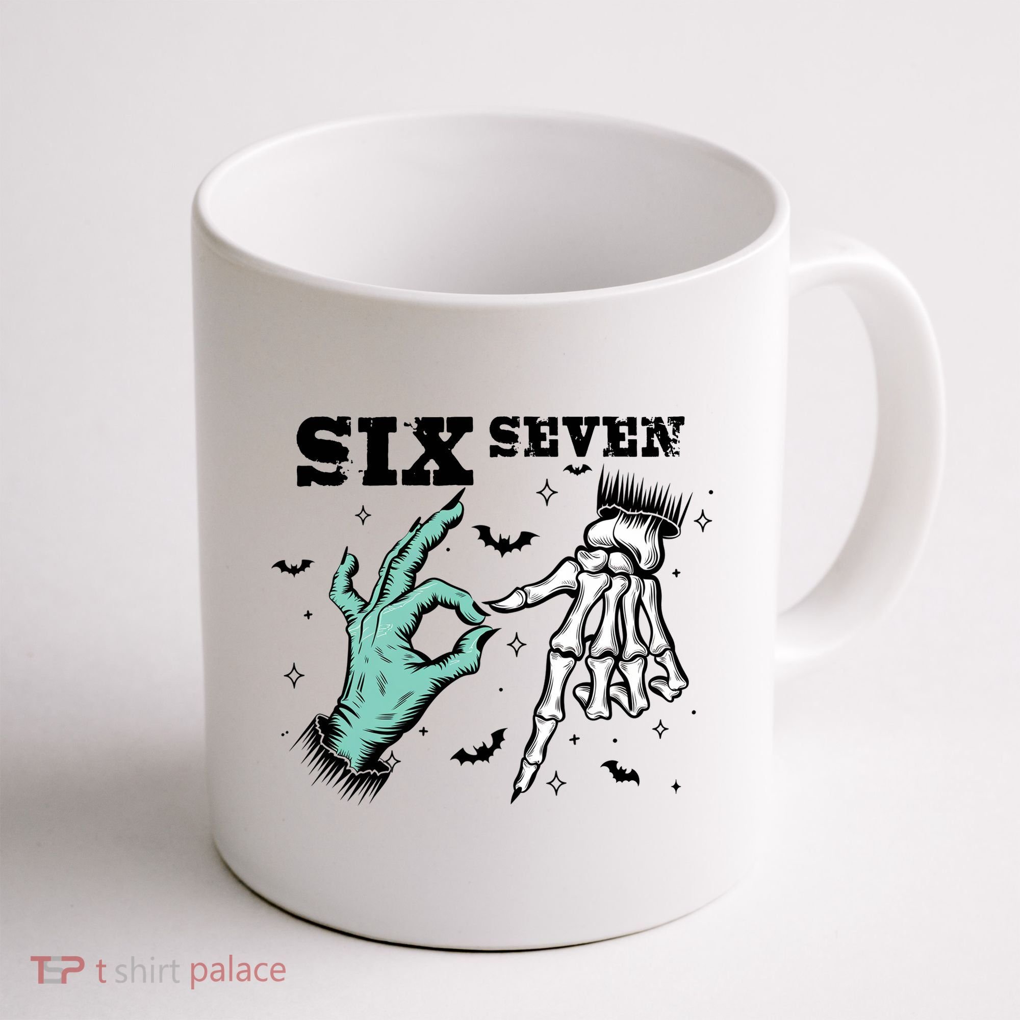 6 7 Meme Funny Witch Skeleton Hands 67 Halloween Coffee Mug