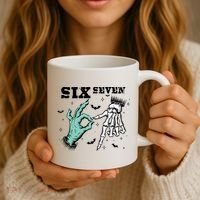 6 7 Meme Funny Witch Skeleton Hands 67 Halloween Coffee Mug thumb 3