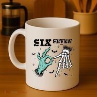6 7 Meme Funny Witch Skeleton Hands 67 Halloween Coffee Mug thumb 4
