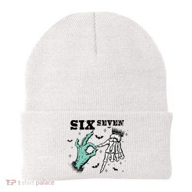 6 7 Meme Funny Witch Skeleton Hands 67 Halloween Beanie
