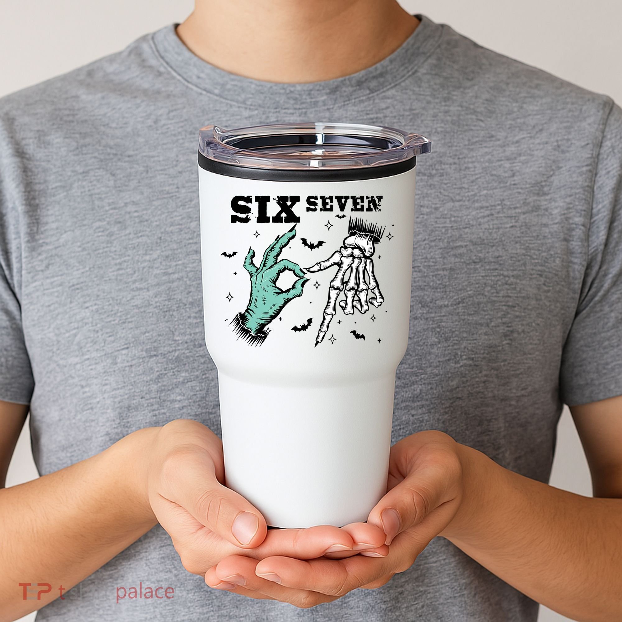 6 7 Meme Funny Witch Skeleton Hands 67 Halloween Tumbler