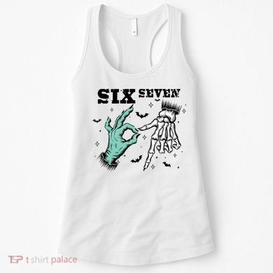 6 7 Meme Funny Witch Skeleton Hands 67 Halloween Women's Tank Top