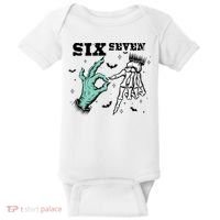 6 7 Meme Funny Witch Skeleton Hands 67 Halloween Baby Bodysuit thumb 0