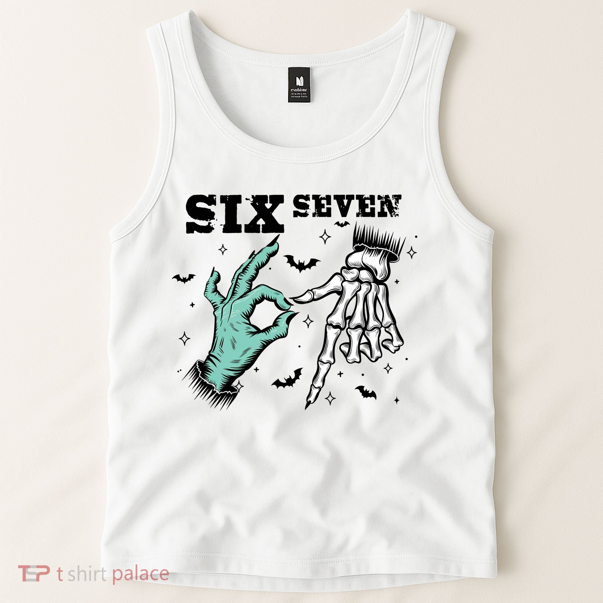 6 7 Meme Funny Witch Skeleton Hands 67 Halloween Tank Top