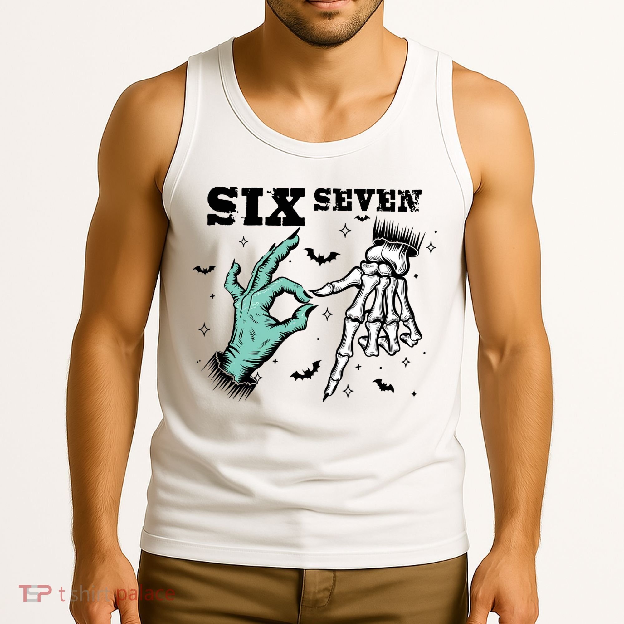 6 7 Meme Funny Witch Skeleton Hands 67 Halloween Tank Top