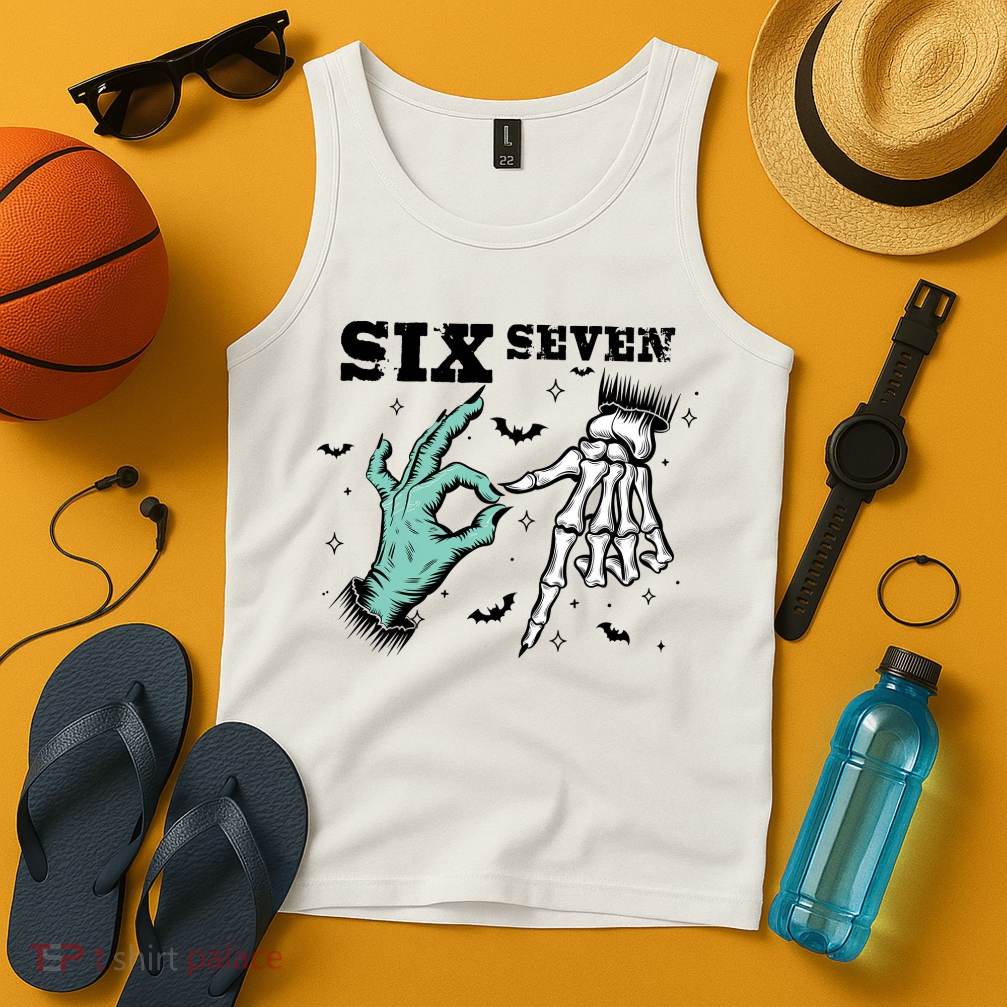 6 7 Meme Funny Witch Skeleton Hands 67 Halloween Tank Top