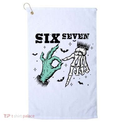 6 7 Meme Funny Witch Skeleton Hands 67 Halloween Golf Towel