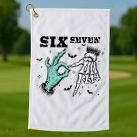6 7 Meme Funny Witch Skeleton Hands 67 Halloween Golf Towel thumb 1