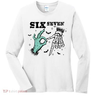 6 7 Meme Funny Witch Skeleton Hands 67 Halloween Women's Long Sleeve Shirt