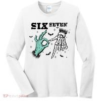 6 7 Meme Funny Witch Skeleton Hands 67 Halloween Women's Long Sleeve Shirt thumb 0