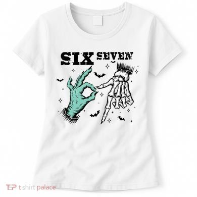 6 7 Meme Funny Witch Skeleton Hands 67 Halloween Women's T-Shirt
