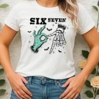 6 7 Meme Funny Witch Skeleton Hands 67 Halloween Women's T-Shirt thumb 2