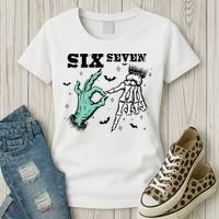 6 7 Meme Funny Witch Skeleton Hands 67 Halloween Women's T-Shirt thumb 3