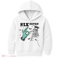 6 7 Meme Funny Witch Skeleton Hands 67 Halloween Kids Hoodie thumb 0