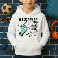 6 7 Meme Funny Witch Skeleton Hands 67 Halloween Kids Hoodie thumb 2