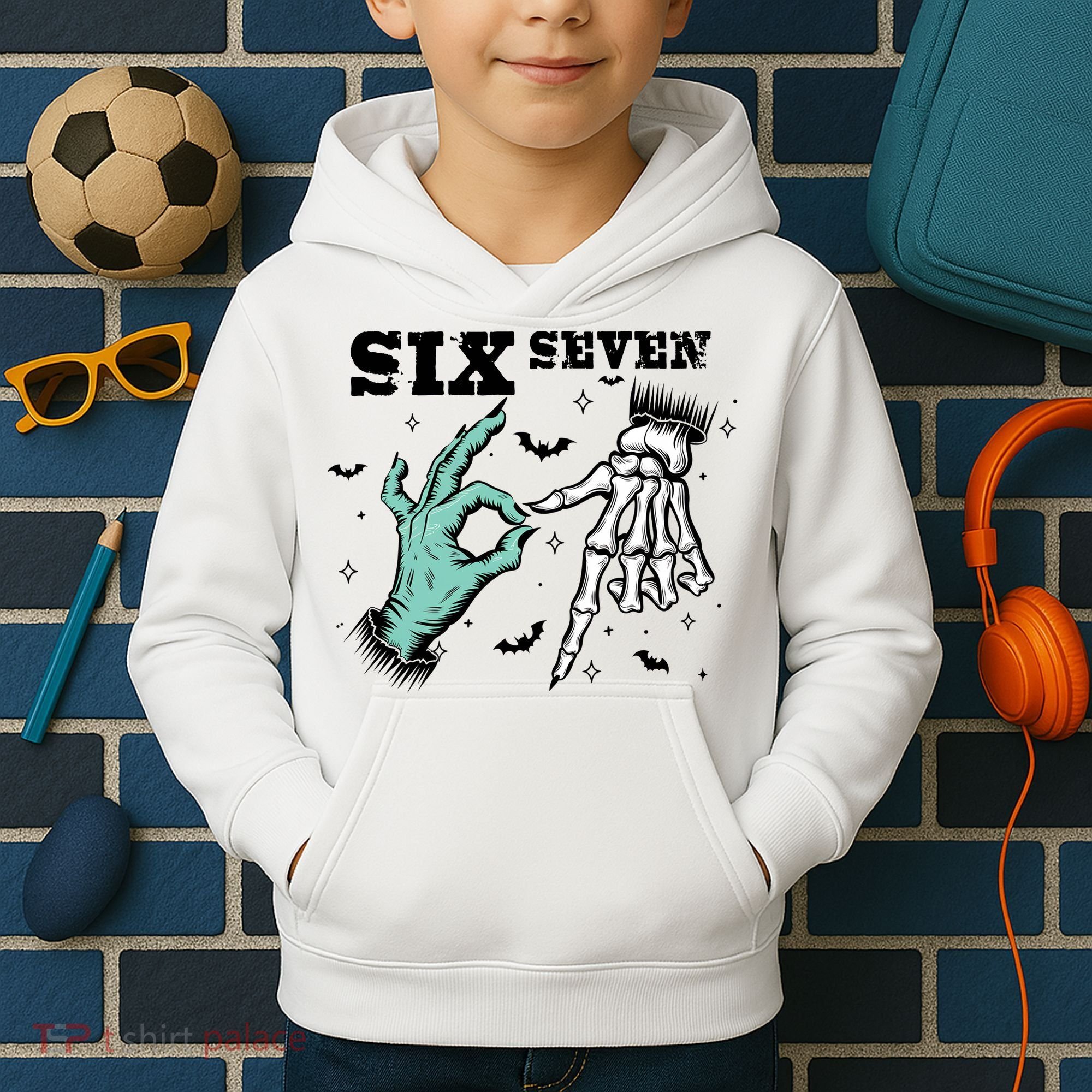 6 7 Meme Funny Witch Skeleton Hands 67 Halloween Kids Hoodie