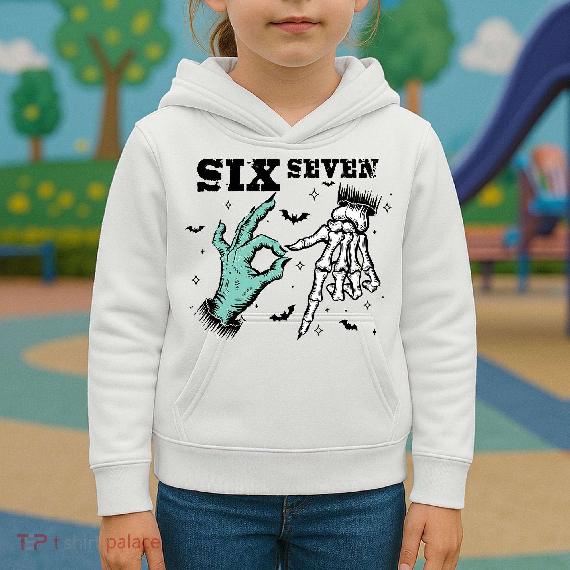 6 7 Meme Funny Witch Skeleton Hands 67 Halloween Kids Hoodie