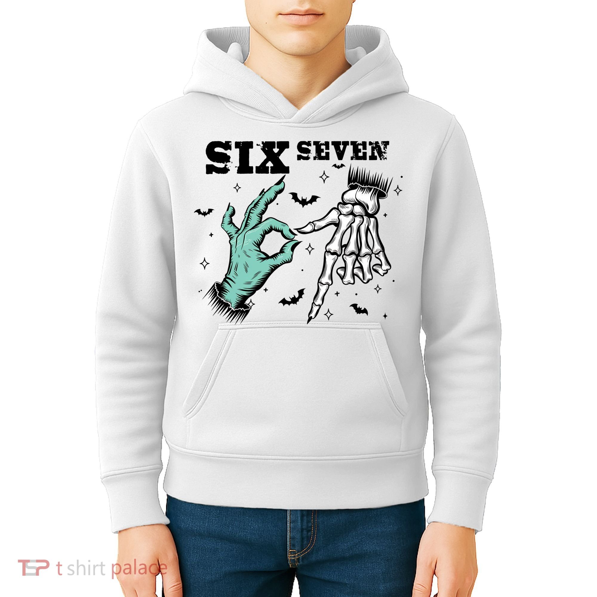 6 7 Meme Funny Witch Skeleton Hands 67 Halloween Kids Hoodie