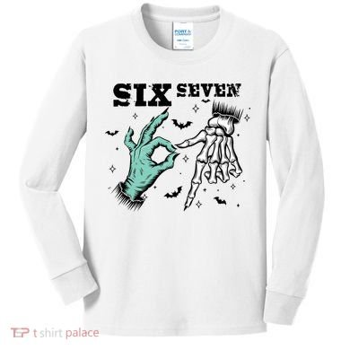 6 7 Meme Funny Witch Skeleton Hands 67 Halloween Kids Long Sleeve Shirt