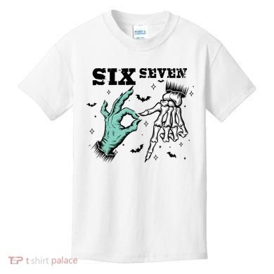 6 7 Meme Funny Witch Skeleton Hands 67 Halloween Kids T-Shirt
