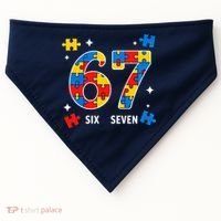 67 Autism Puzzle Six Seven USA-Made Doggie Bandana thumb 0